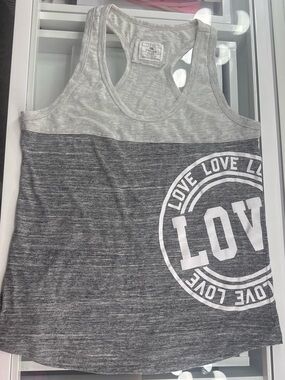 Reflex Two-Tone Gray Racerback Tank with LOVE Graphic